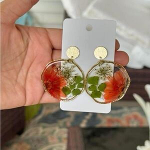 Floral Resin Hoop Earrings with Gold Accents